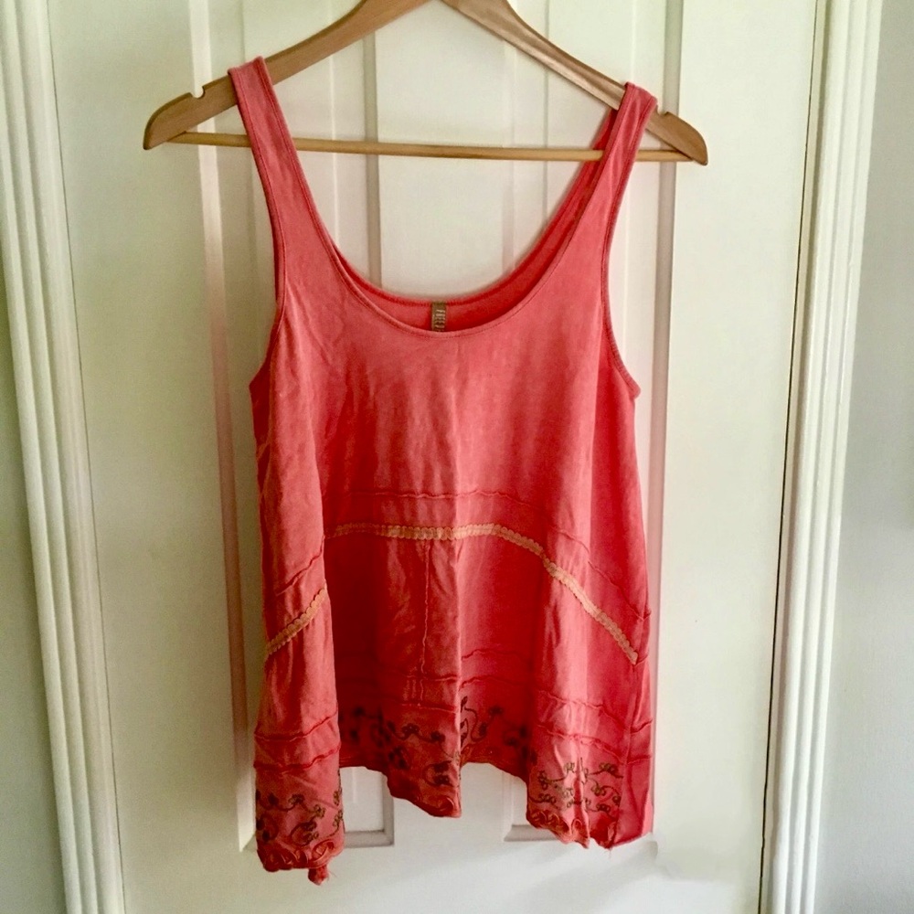 Free people women's cotton sleeveless embroidered boho tank top M hippie